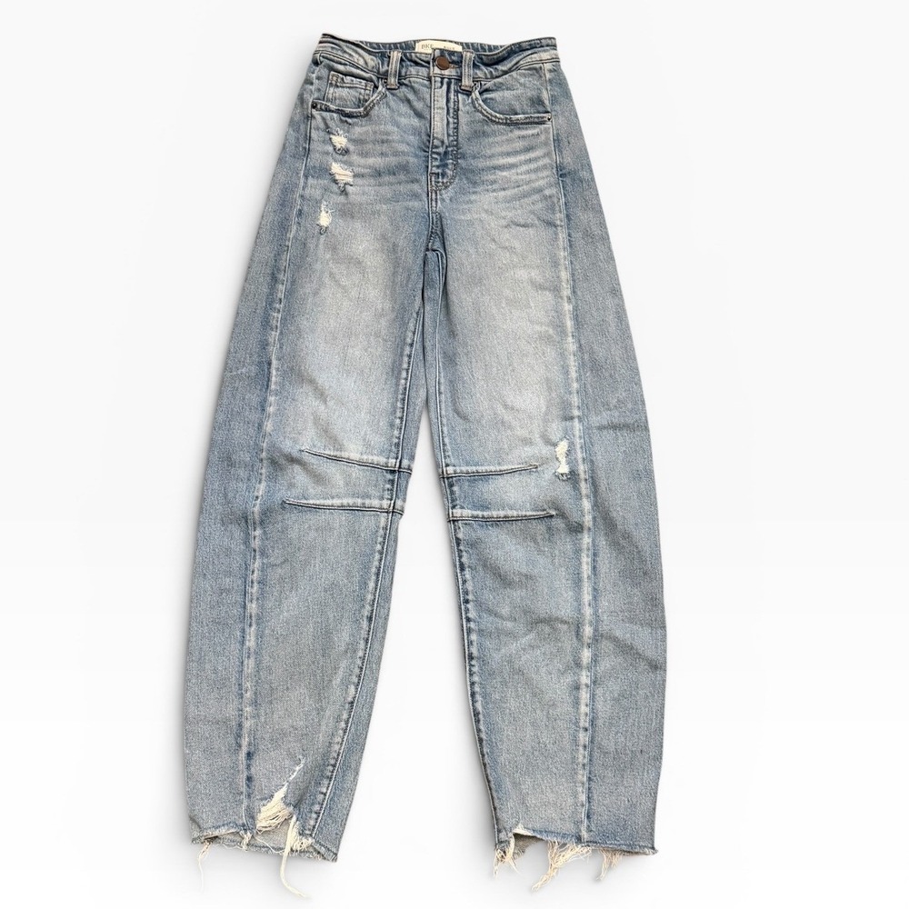 BKE Billie Slim Fit High Rise Horseshoe Barrel Jeans Light Wash Distressed 22x28